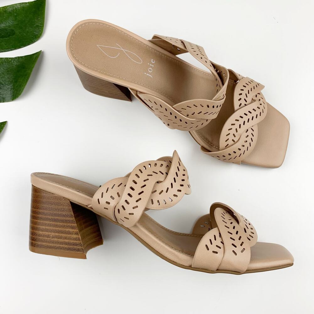Joie Society Sandals Slip On Perforated Tan Faux Leather Braided Women's 7